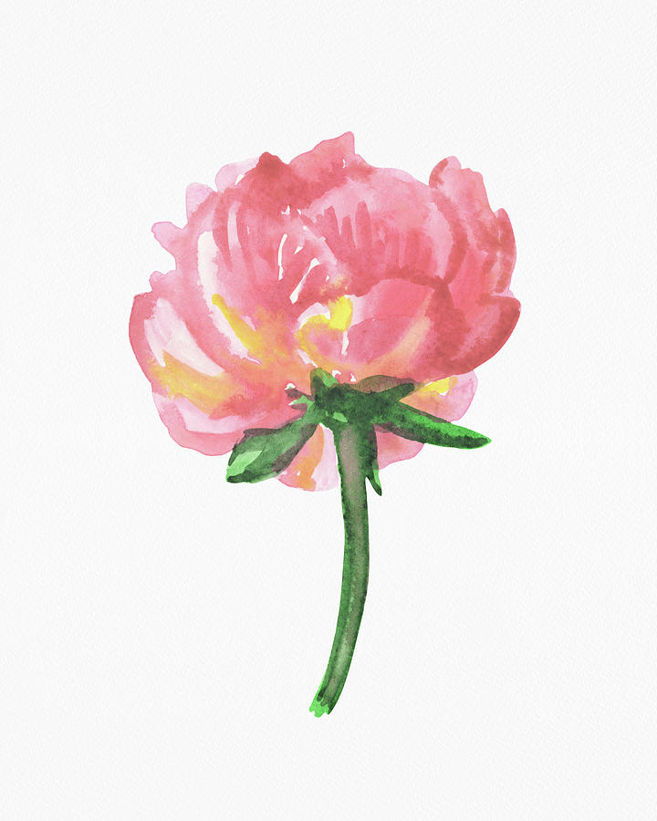 Fresh Pink Peony Watercolor Flower On White Paper Floral Art Minimalism II Painting by Irina Sztukowski