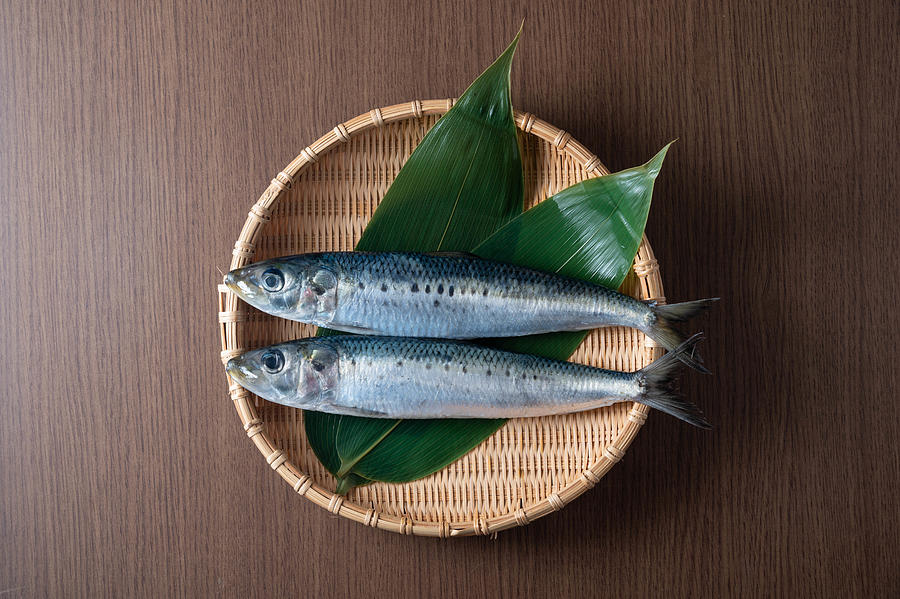 Fresh Raw Sardine On Japanese Bamboo Leef Photograph by Ahirao_photo