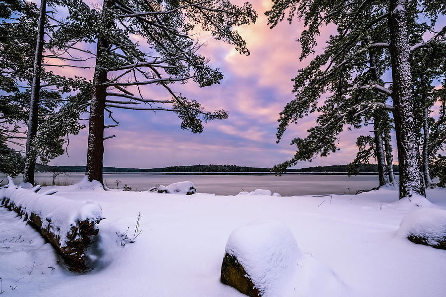 Fresh Snow, Massabesic Lake N H Photograph by Michael Hubley