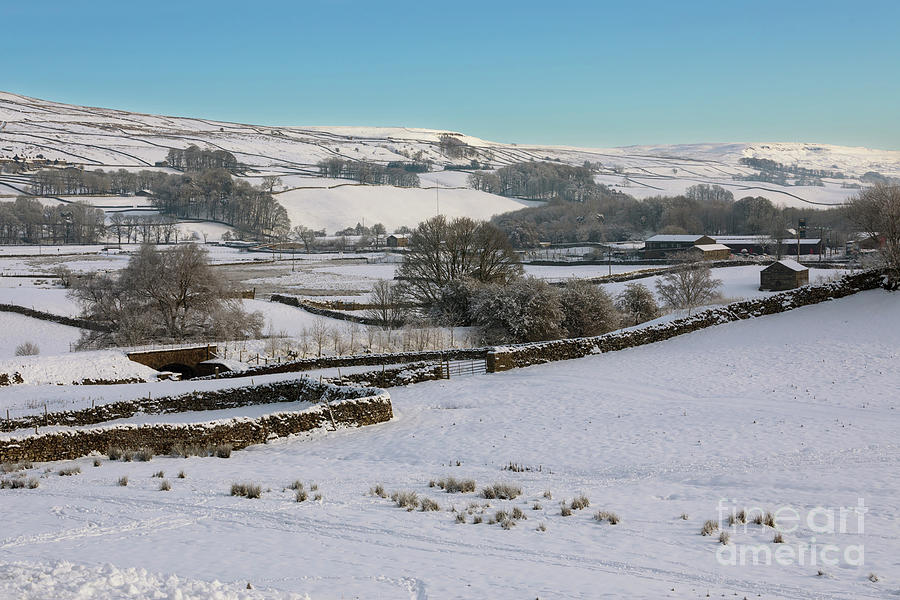Fresh snow on fields and stone walls in Hawes Wensleydale Photograph by Louise Heusinkveld