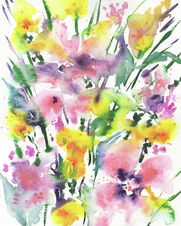 Fresh Splash Of Color Watercolor Abstract Flowers Painting