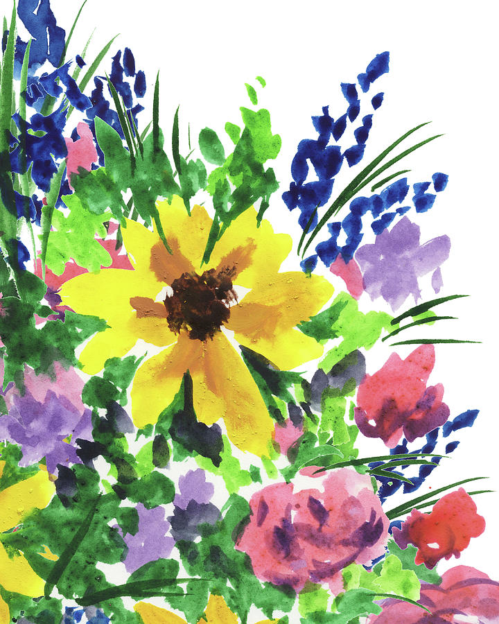 Fresh Splash Watercolor Impressionism Flowers Bouquet Painting
