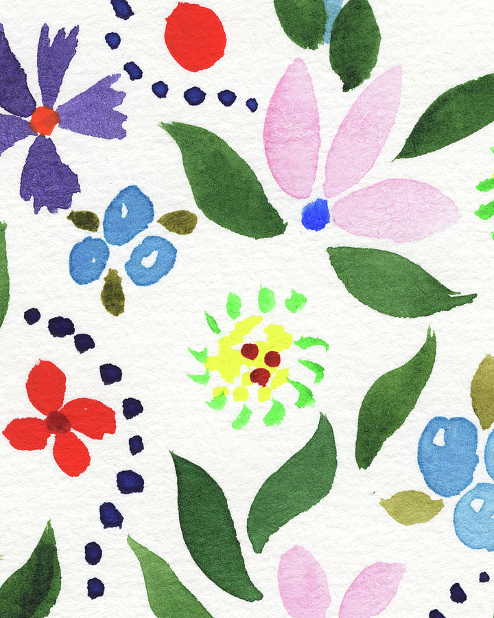 Fresh Summer Flowers Pattern Simply Beautiful Watercolor Art II Painting