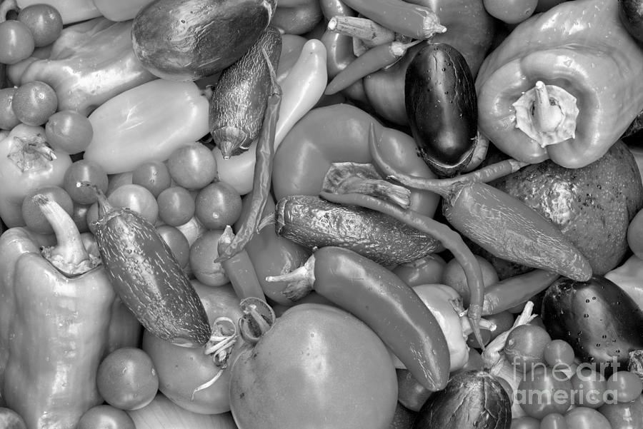 Fresh Summer Garden Vegetable Medley Black And White Photograph by Adam Jewell