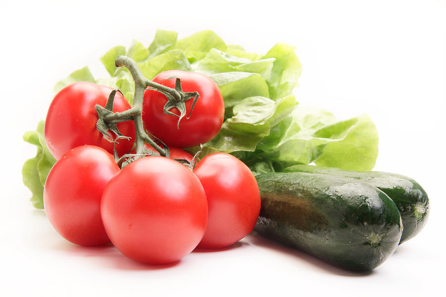 Fresh tomatoes, cucumber and lettuce Photograph by Fotek