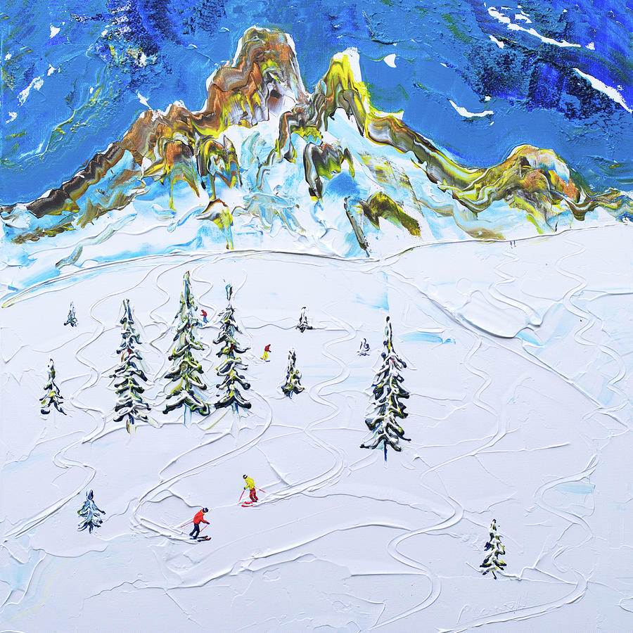 Fresh Tracks Below Saulire Painting by Pete Caswell