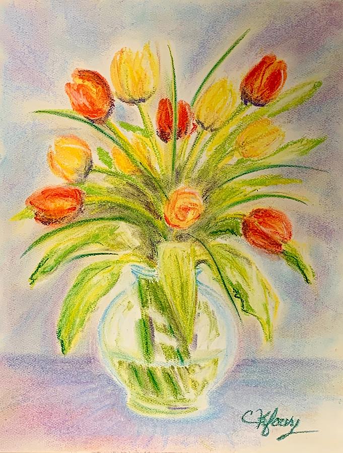 Fresh Tulips Painting by Christine Kfoury