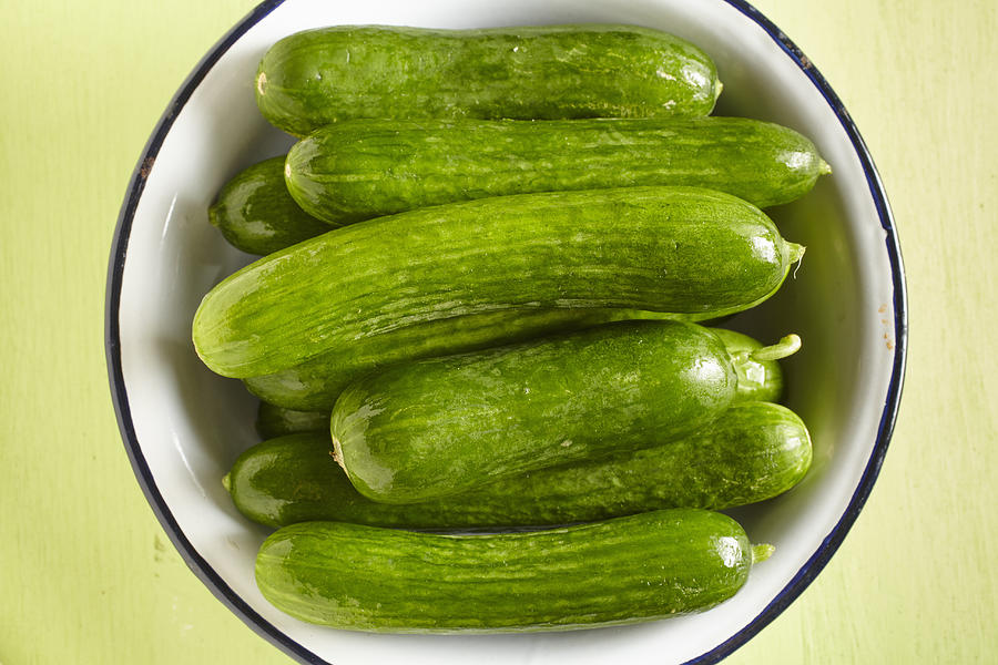 Fresh, whole, Persian cucumbers Photograph by Brian Yarvin