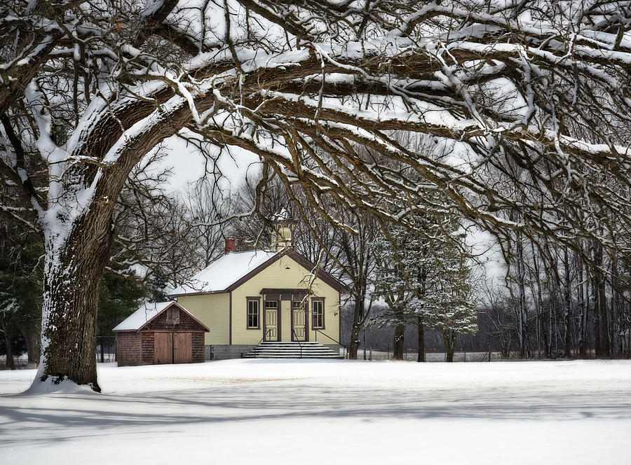 Freshly Frosted - Cooksville one room schoolhouse and now community center in winter  Photograph by Peter Herman