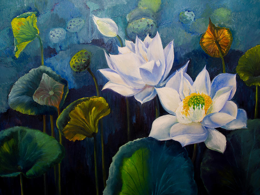 Freshness of lotuses. Painting by Alexandra Proshina - Fine Art America