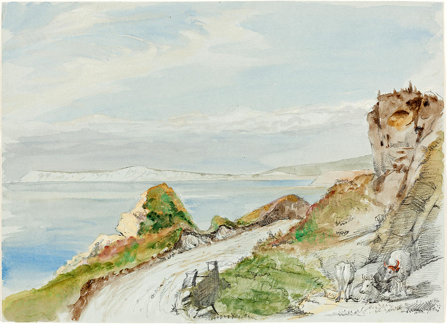 Freshwater Bay, Isle of Wight Drawing by George Hayter