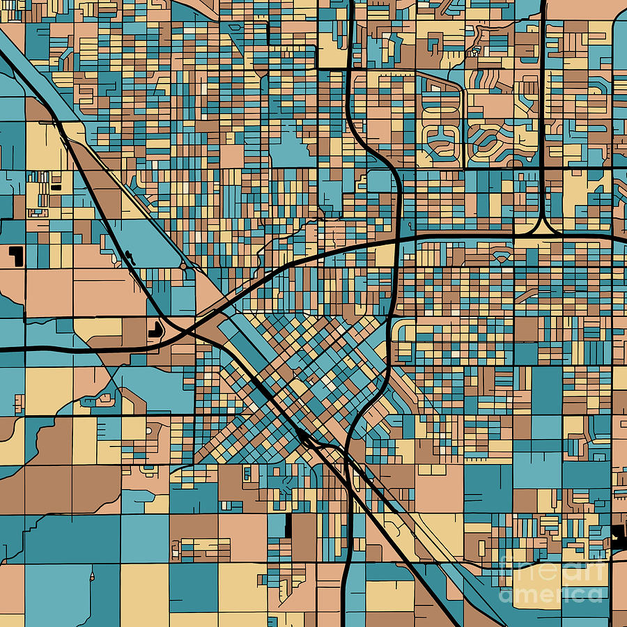 Fresno California Map In Mid Century Pastel Digital Art By Pattern Maps   Fresno California Map In Mid Century Pastel Pattern Maps 