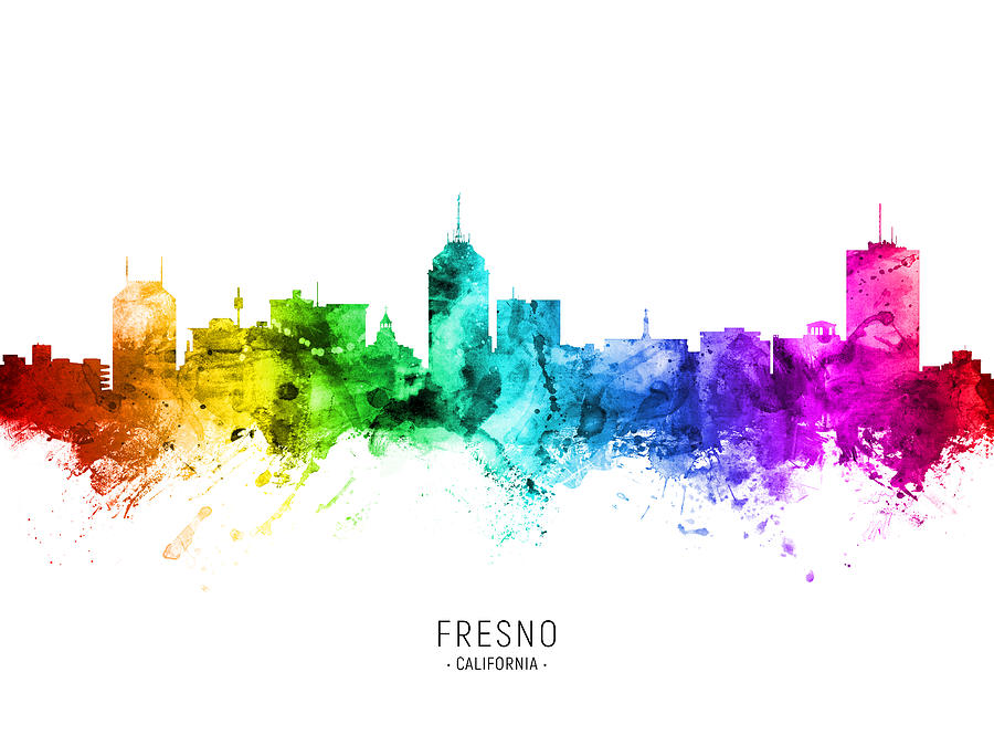 Fresno Digital Art - Fresno California Skyline #13 by Michael Tompsett