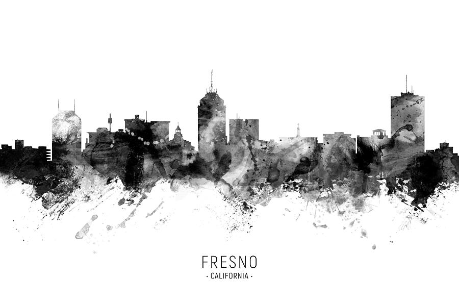 Fresno Digital Art - Fresno California Skyline CUSTOM SIZE by Michael Tompsett