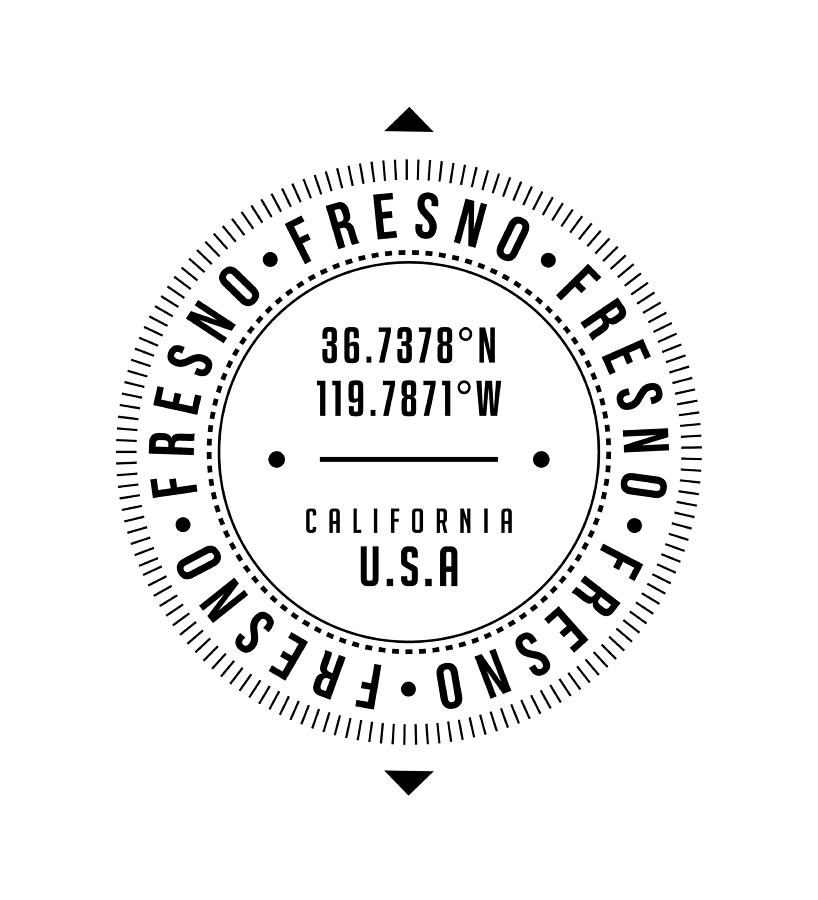Fresno, California, USA - 1 - City Coordinates Typography Print - Classic, Minimal Digital Art by Studio Grafiikka