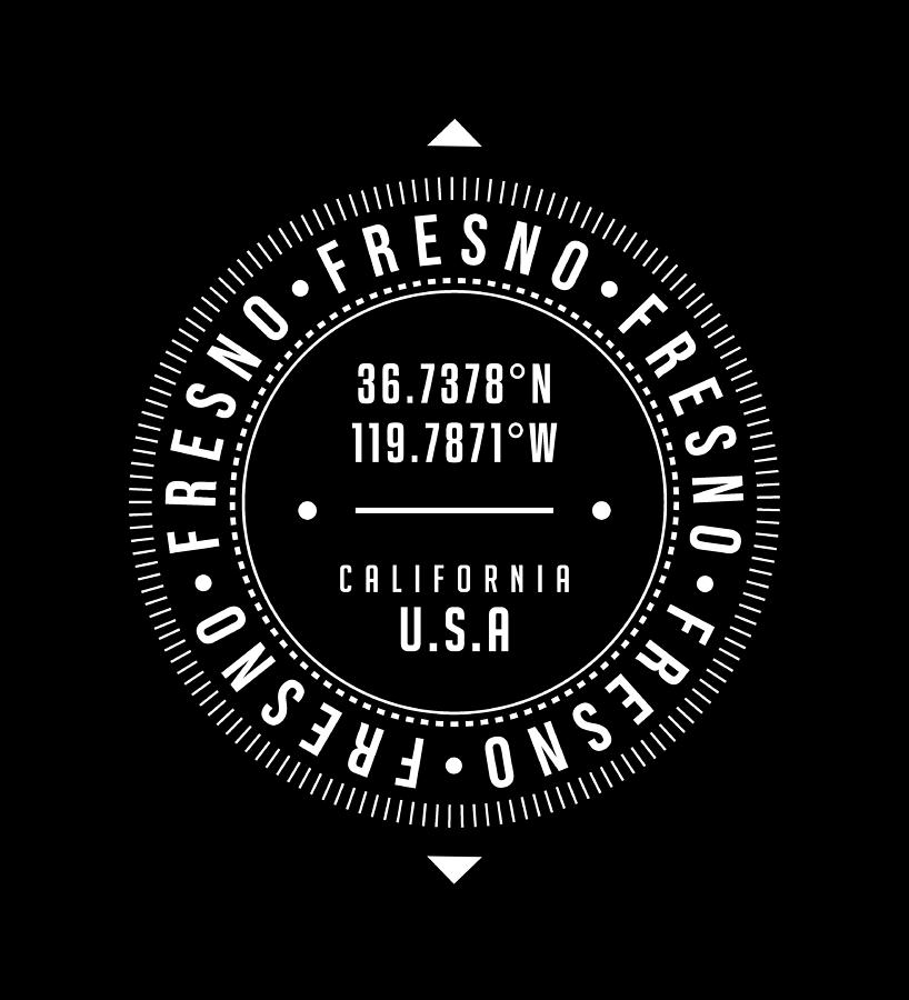 Fresno Digital Art - Fresno, California, USA - 2 - City Coordinates Typography Print - Classic, Minimal by Studio Grafiikka