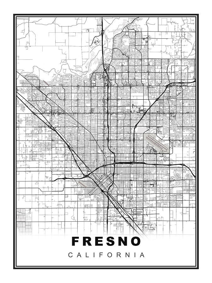 Fresno Map Digital Art by Ipsita Das - Pixels