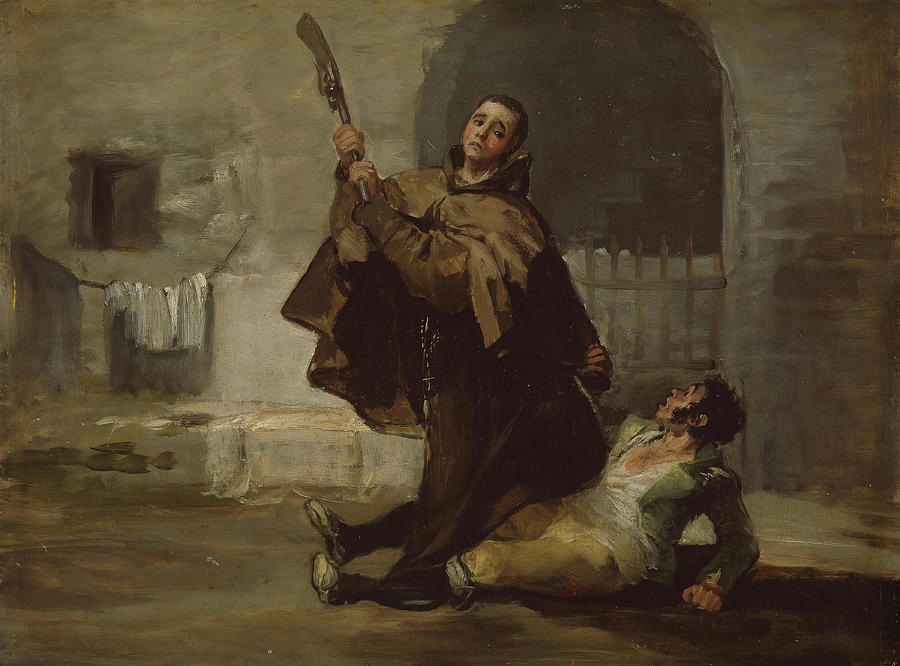 Friar Pedro Clubs El Maragato with the Butt of the Gun. Francisco Jose de Goya y Lucientes, Spani... Painting by Francisco de Goya -1746-1828-