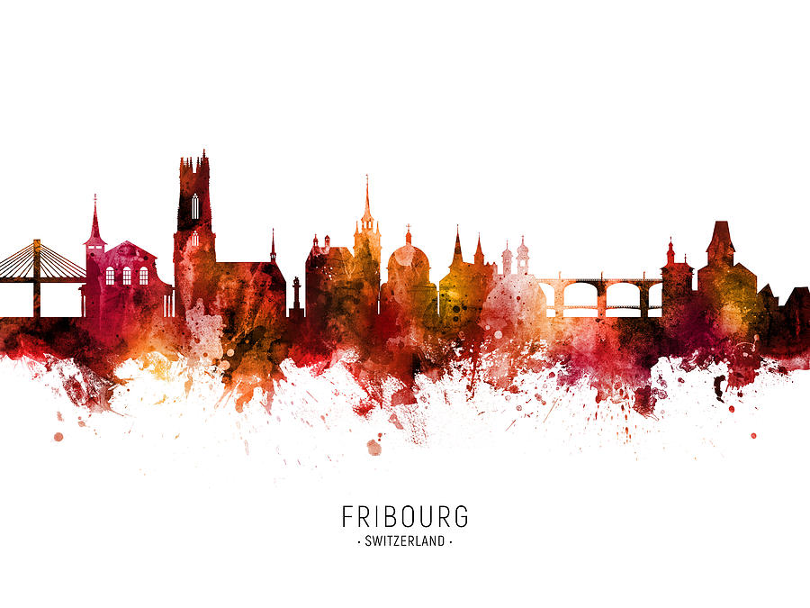 Fribourg Switzerland Skyline #67 Digital Art by Michael Tompsett
