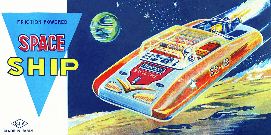Vintage Drawing - Friction Powered Space Ship SS-18 by Vintage Toy Posters