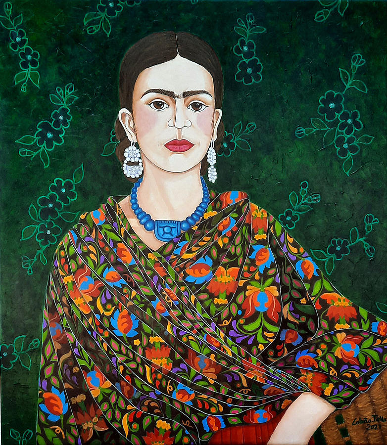 Frida With Embroidered Scarf Painting