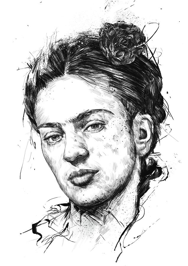 Black And White Drawing - Frida by Balazs Solti
