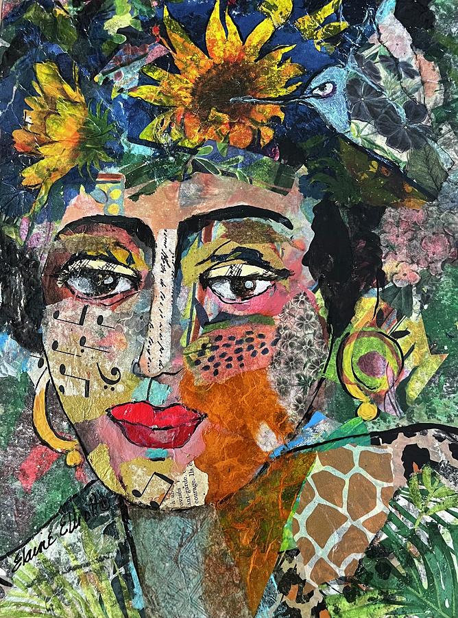 Frida con Colibri  Painting by Elaine Elliott