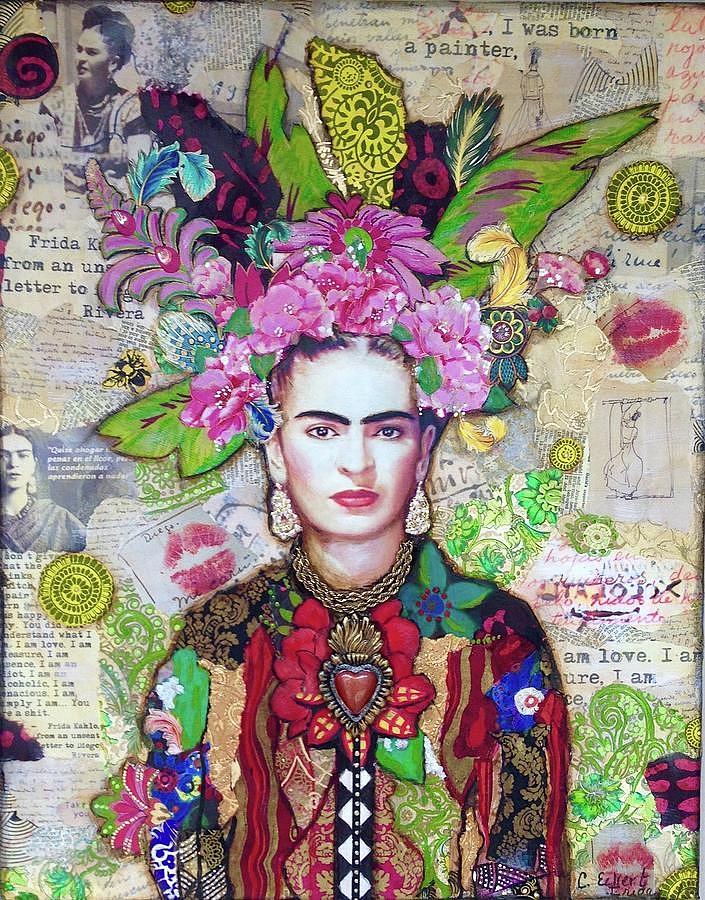 Frida in flowers Mixed Media by Carrie Eckert - Fine Art America