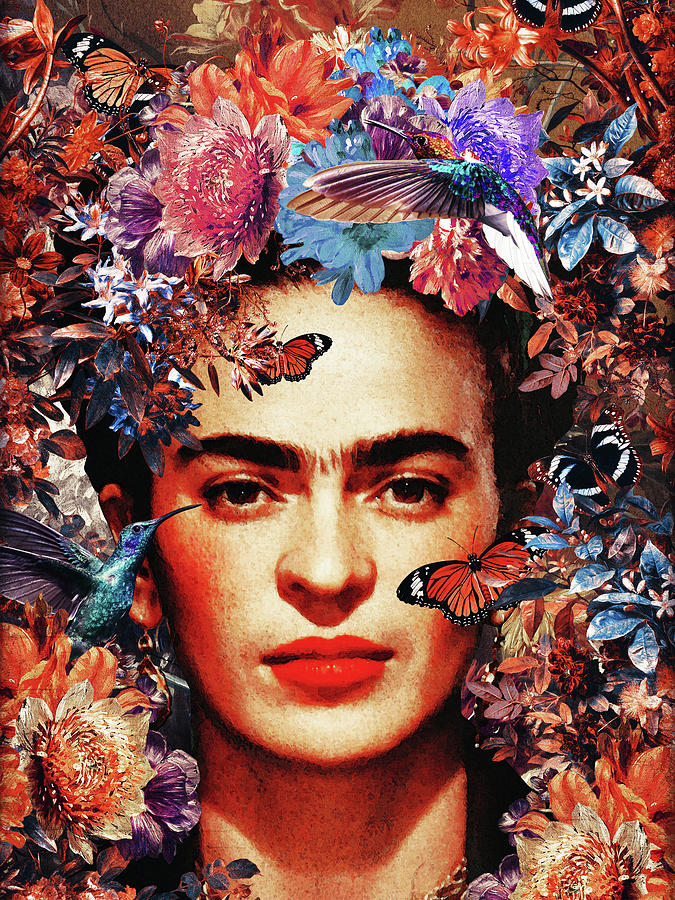 Frida Kahlo flowers and hummingbirds Digital Art by Mihaela Pater ...