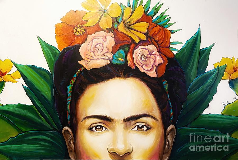 Frida Kahlo Flowers Painting by Carrie Martinez