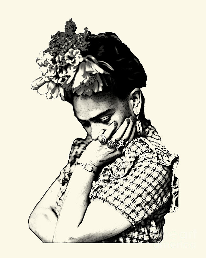 Diego Rivera Digital Art - Frida Kahlo in black and white by Madame Memento
