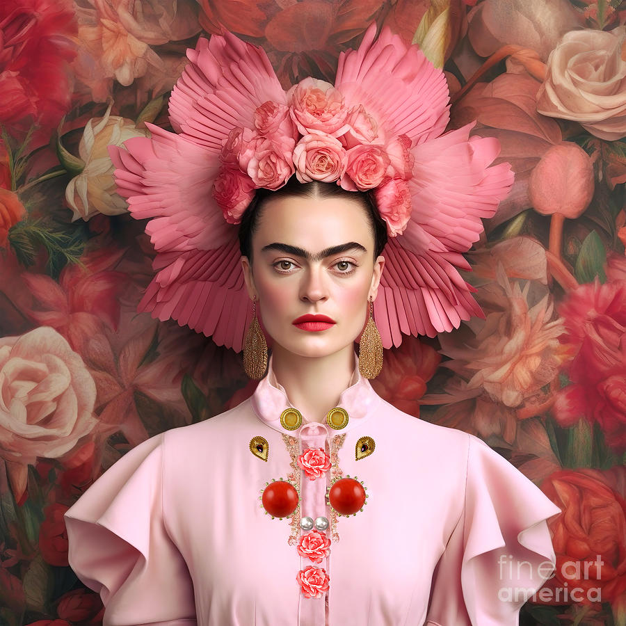 Frida Kahlo In Pink Flowers Digital Art by Mark Ashkenazi - Pixels