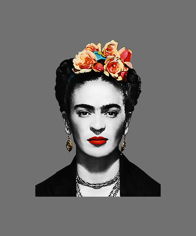 Frida Kahlo Portrait Black And White With Black Painting by Danielle Rose