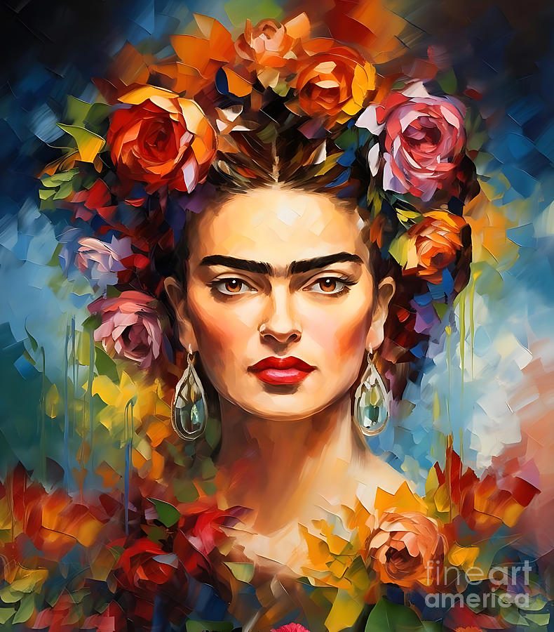 Flower Painting - Frida Kahlo Self Portrait 19 by Mark Ashkenazi