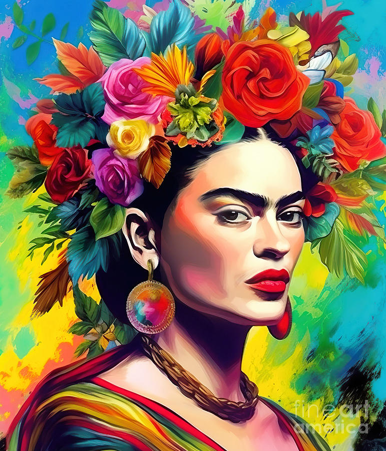 Flower Digital Art - Frida Kahlo Self Portrait 4 by Mark Ashkenazi