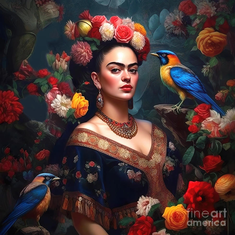 Flower Painting - Frida Kahlo Self Portrait 5 by Mark Ashkenazi