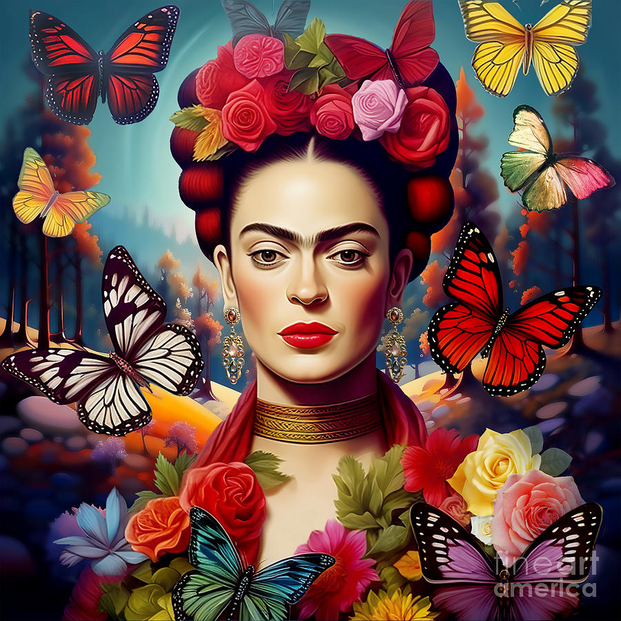 Flower Digital Art - Frida Kahlo Self Portrait 8 by Mark Ashkenazi