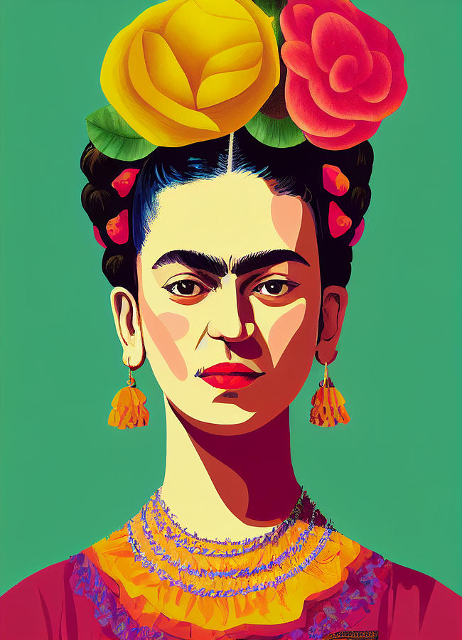 Frida  Kahlo  Vintage  Illustration    Highly  Stylized  Col  By Asar Studios Painting