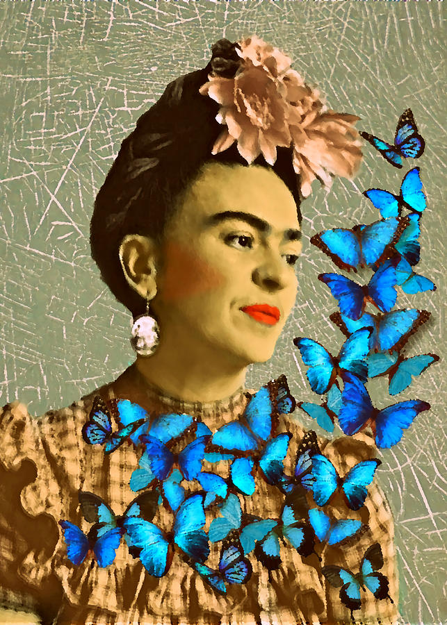 Frida Kahlo with Blue Butterflies Painting boy Painting by Campbell ...