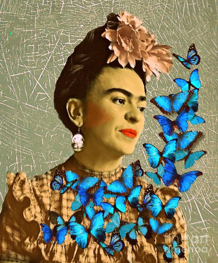 Frida Kahlo with Blue Butterflies Painting Painting by Parker Jasmine ...