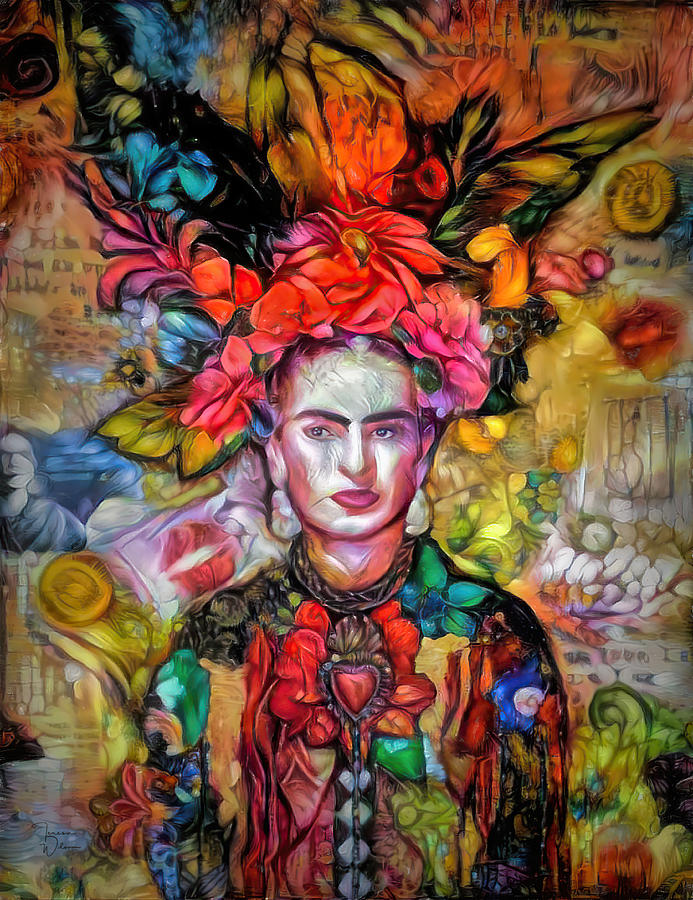Frida Kahlo Abstract Portrait Digital Art by Teresa Wilson