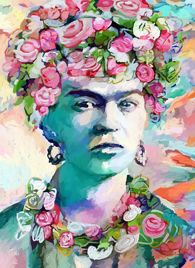 Frida Khalo and Roses Mixed Media by Ann Leech