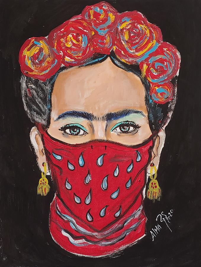 Frida Khalo Red Mask Painting by Alma Yamazaki