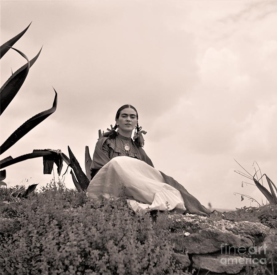 Frida seated by agave cactus Photograph by Thea Recuerdo