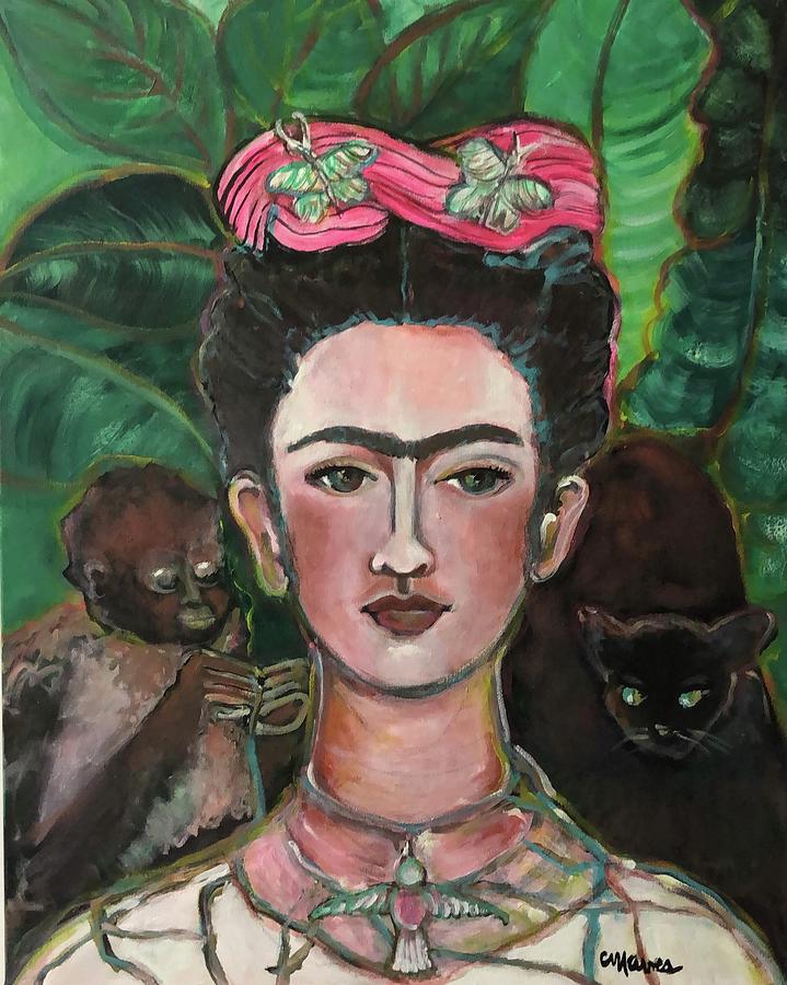 Frida with FuLang and Gato Painting by Laurie Maves ART
