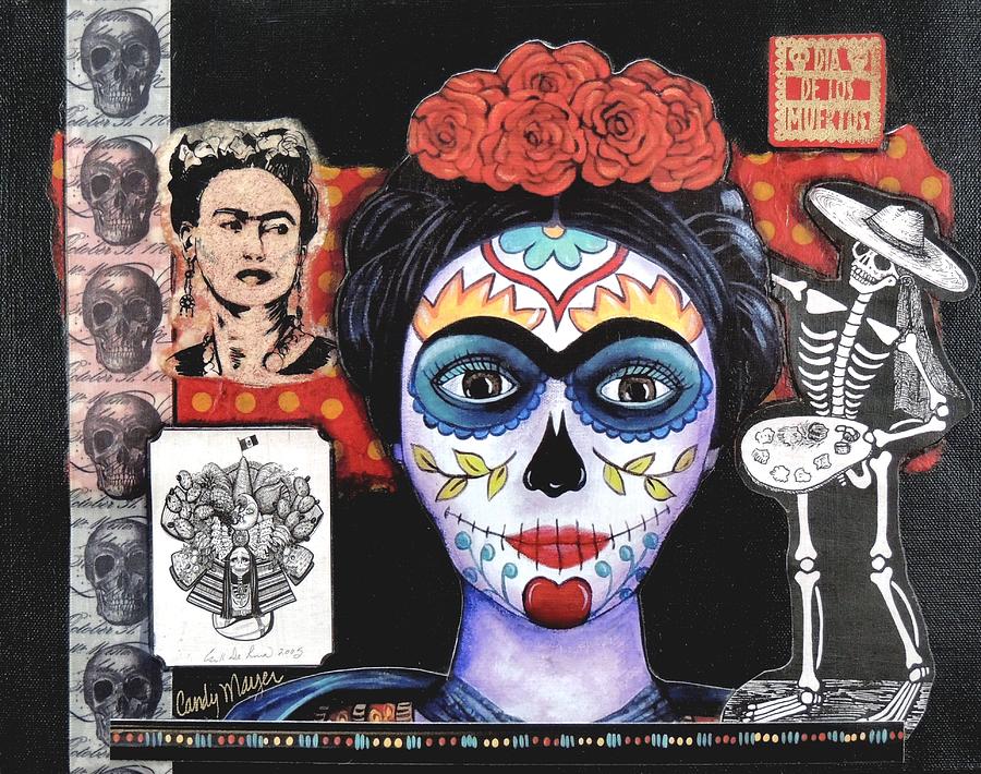 Skeleton Mixed Media - Frida with Painter Collage by Candy Mayer