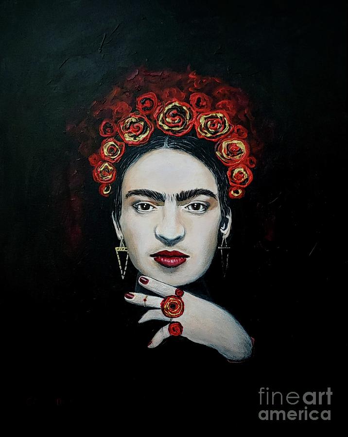 Frida With Roses Painting by Alison Caltrider