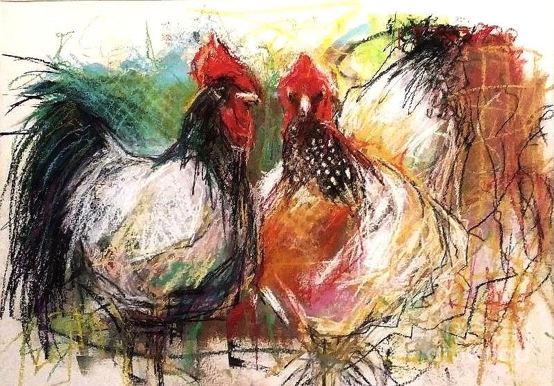 Fridays Chickens Painting by Frances Marino