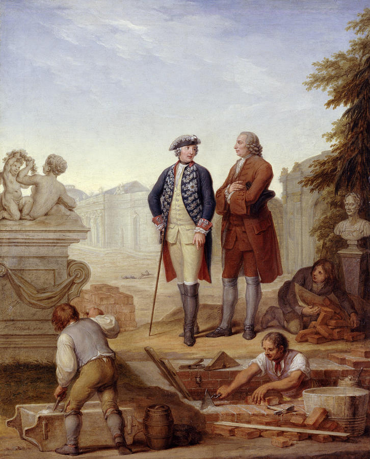 Johann Painting - Friedrich der Gro  e und der Marquis d  Argens beim Gruftbau in Sanssouci  by Johann Christian Frisch