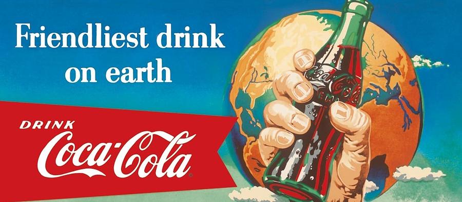Friendliest Drink On Earth Drink Coca Cola Hand Holds Coke Bottle With Sky  World Globe Background Photograph by Cody Cookston - Pixels